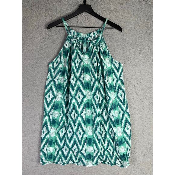 Island Planet‎ Green White Ikat Rayon Halter Dress Made in Bali Size M - Picture 2 of 10